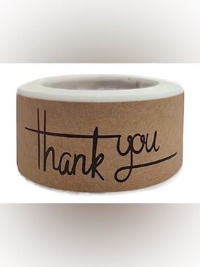 120 1x3in “Thank You” Kraft Paper Stickers Roll - 1 Roll